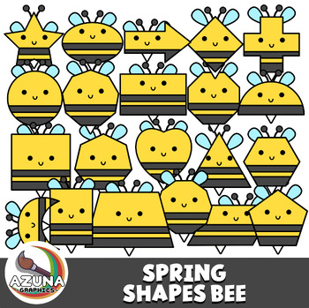 Preview of 2D Spring Shapes Bee Clipart Color Blackline Tracing