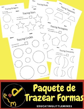 Preview of 2D Tracing Shapes (formas) Printable Worksheets -Spanish- (PreK-2nd)