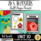 2D and 3D Figures Full Page Posters- 3rd Grade TCMPC Unit 10