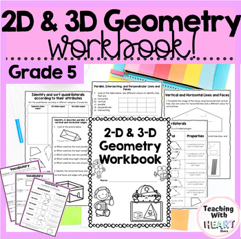 Preview of 2D and 3D Geometry Elementary Workbook | Quadrilaterals Lines Faces Edges Sides
