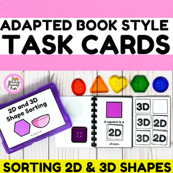 Preview of 2D and 3D SHAPES TASK CARDS ADAPTED BOOK, SHAPE SORTING, TASK BOXES SPECIAL EDUC