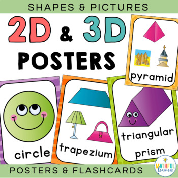 Preview of 2D & 3D Shape Posters & Flashcards - Visual Classroom Display Real Life Examples