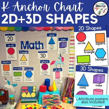 Preview of 2D and 3D Shape Posters | Kindergarten Geometry Anchor Charts | Shape Attributes