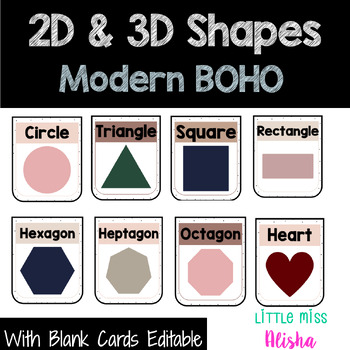 Preview of 2D and 3D Shape Posters | Neutral and Modern BOHO Classroom Decor