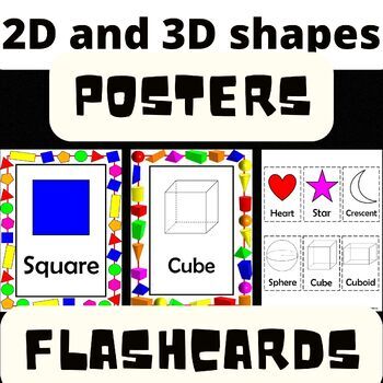Preview of 2D and 3D Shape Posters and Flashcards Classroom Decor for Shape Recognition