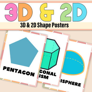 Preview of 2D and 3D Shape Posters for Shape Recognition| 2D and 3d Shapes Boho Rainbow