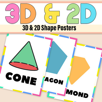 Preview of 2D and 3D Shape Posters for Shape Recognition| 2D and 3d Shapes Rainbow Pastel