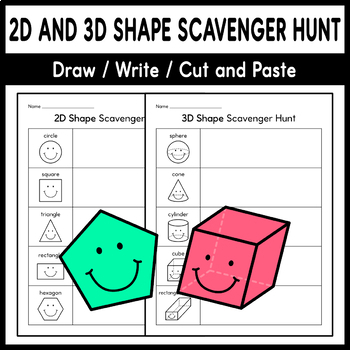 Preview of 2D and 3D Shape Scavenger Hunt - Draw / Write / Cut and Paste