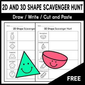 Preview of 2D and 3D Shape Scavenger Hunt - Draw / Write / Cut and Paste - Free