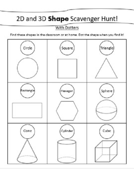 Preview of 2D and 3D Shape Scavenger Hunt with Dotters/Bingo Markers