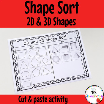 2D and 3D Shape Sort Cut and Paste by Mrs Strawberry | TpT