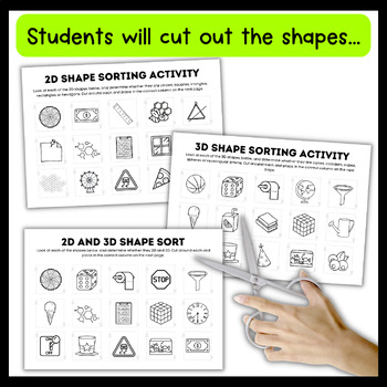 2D and 3D Shape Sort - Cut and Paste Printable Worksheets | TPT