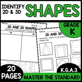 Preview of 2D and 3D Shapes Sorting Objects Worksheets Kindergarten Math Review Assessment