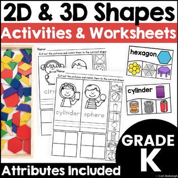 Preview of 2D and 3D Shapes Worksheets and Activities for Kindergarten - Attributes Include
