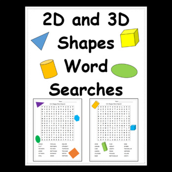 Preview of 2D and 3D Shape Word Searches - 2 Printable PDF Word Searches - Elem. Geometry