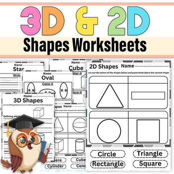 Preview of 2D and 3D Shapes Worksheets Shape Attributes| First Grade 2D & 3DNames of Shapes