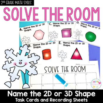 Preview of 2D and 3D Shapes 2nd Grade Task Cards Solve the Room Math Center