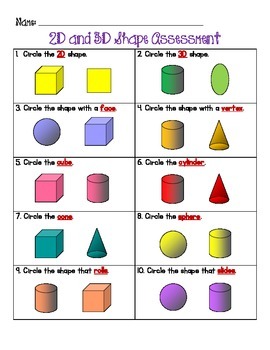 Preview of 2D and 3D Shapes Assessment - Worksheet and EASEL Activity