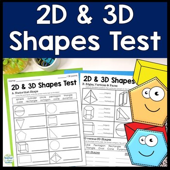 Preview of 2D and 3D Shapes Assessment | 2D and 3D Shapes Tests | 2 page Test w/ Answer Key