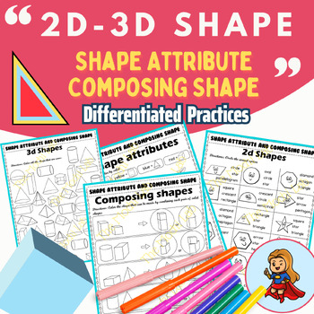Preview of 2D and 3D Shapes Attributes and Composing, First Grade 2D, 3D Shape worksheets