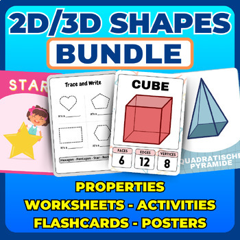 Preview of 2D and 3D Shapes Bundle | Worksheets, Geometry Math, Properties, Posters