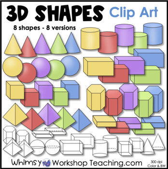 Preview of 3D Shapes Geometry Clip Art Math Clip Art Images Color Black White