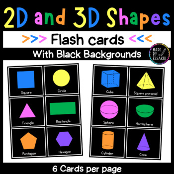 Preview of 2D and 3D Shapes Flash cards with Black Background