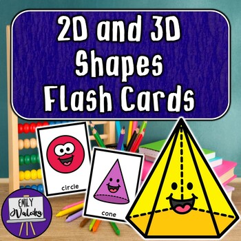 Preview of 2D and 3D Shapes Flash Cards - Elementary Math Geometry Vocabulary Cards