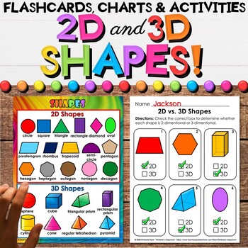 2D and 3D Shapes - Flashcards, Charts, Worksheet Activities Pack - 50 Pages