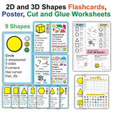 2D (Flat) and 3D (Solid) Shapes Worksheets | Sort, Flashca