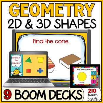 Preview of 2D and 3D Shapes - Identifying - Classifying Boom Cards - Geometry Kindergarten