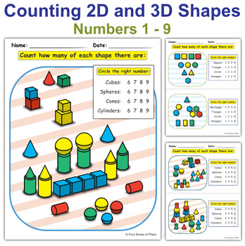 Preview of 2D and 3D Shapes Identifying and Counting Worksheets