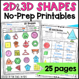2D and 3D Shapes NO PREP Printable Worksheets -  Shapes an