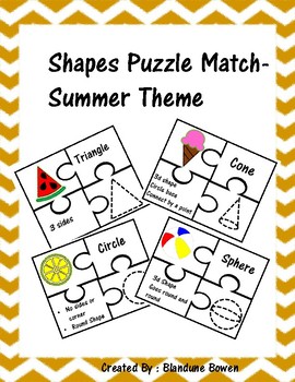 Preview of 2D and 3D Shapes Puzzle Matching: Summer Themed