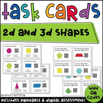 Preview of 2D and 3D Shapes QR Code Task Cards {2.G.1}