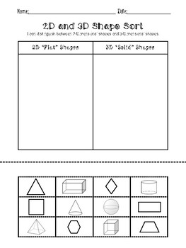 Preview of 2D and 3D Shapes Sort Freebie