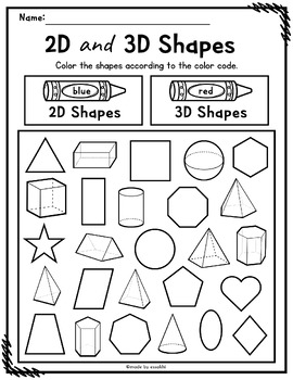 2D and 3D Shapes Worksheets by Made by Essakhi | TPT