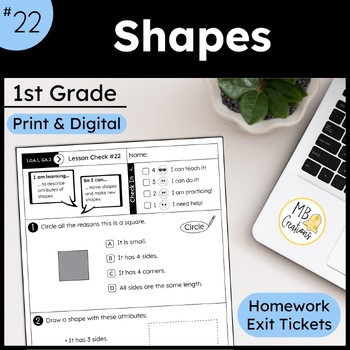 Preview of 2D and 3D Shapes Attributes Worksheets & Exit Tickets -iReady Math 1st Grade L22