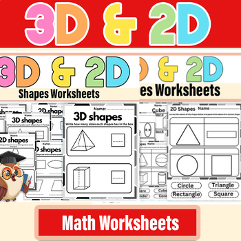 Preview of 2D and 3D Shapes Worksheets Shape Attributes| First Grade 2D & 3DNames of Shapes