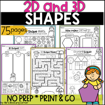 Preview of 2D and 3D Shapes Worksheets Sort Cut and Paste 1st Grade Summer Math Review 