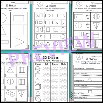 2D and 3D Shapes Worksheets and Exit Slips BUNDLE: No Prep Geometry