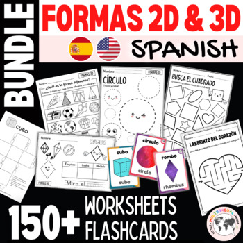 Preview of 2D and 3D Shapes in Spanish Worksheets for Kindergarten, Elementary - Las Formas