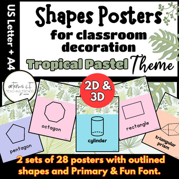 Preview of 2D and 3D outlined SHAPES Posters | PRIMARY and FUN Font | Tropical Pastel Theme