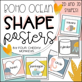 Preview of 2D and 3D shape posters // Boho Ocean Classroom Decor