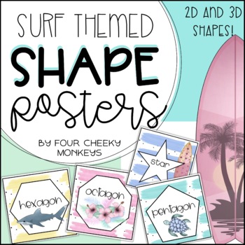 Preview of 2D and 3D shape posters // Boho Ocean Classroom Decor