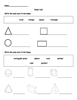 2D and 3D shape test by Miss Kiss | Teachers Pay Teachers