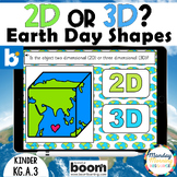 2D or 3D Shapes? Earth Day Kindergarten Math Boom Cards™ K.G.A.3
