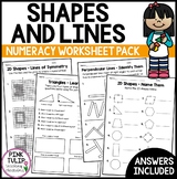 2D Shapes, Lines, and Patterns - Worksheet Pack