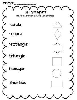 Preview of 2D shapes draw a line to match worksheet