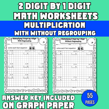 Preview of 2Digit by1Digit Multiplication with without Regrouping Worksheets on Graph Paper